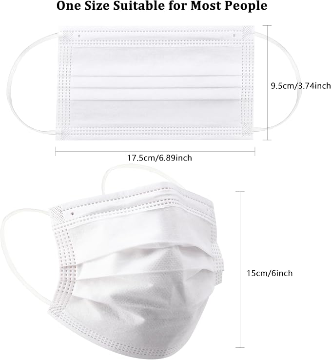 akgk 100PCS White Disposable Face Masks, 3-Ply Breathable White Face Mask - Image 7