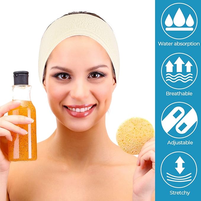Whaline Spa Facial Headband 4 Packs Head Wrap Terry Cloth Headband Adjustable - Image 6
