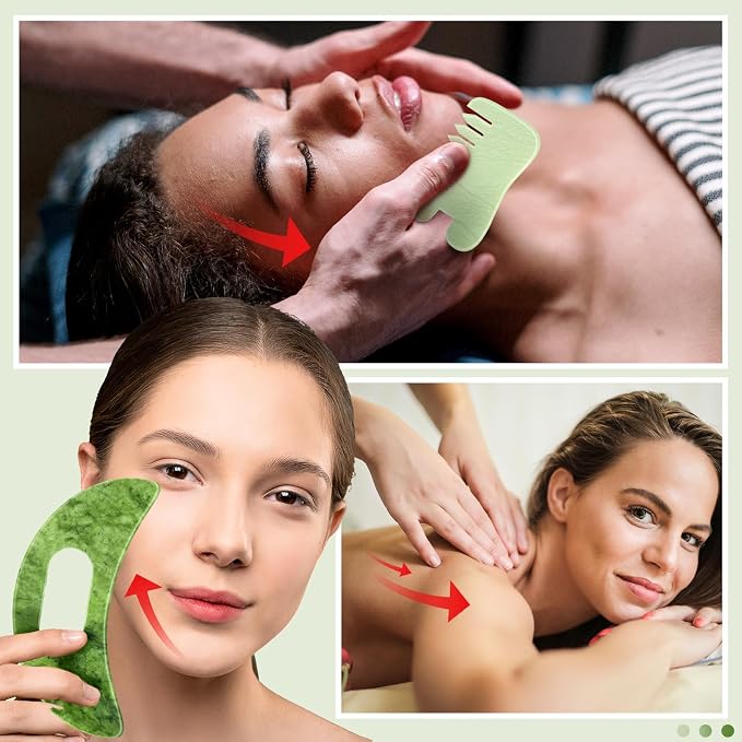 BBTO 2 Pcs Jade Comb for Scalp Massage Gua sha Comb for Head Body spa Hair - Image 5