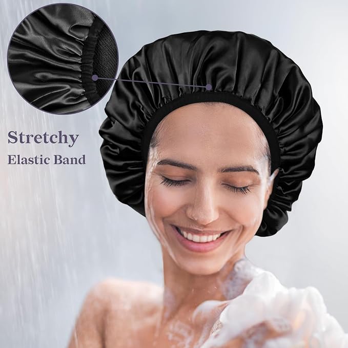 Three-Layer Terry Cloth Lined Satin Shower Cap, - Image 6