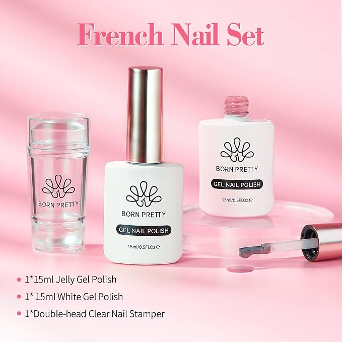 Born Pretty French Manicure Kit, Nail Stamper and 2Pcs Gel Nail Polish - Image 7