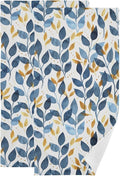 Blue and Gold Leave Branches Hand Towels by Unknown