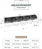 Bathroom Light Fixtures, 5 Light Matte Black Vanity Light, 32 Inch Modern Wall - Image 2