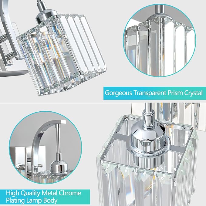 Crystal Vanity Lights 5-Light Chrome Bathroom Vanity Lights Modern Crystal - Image 5