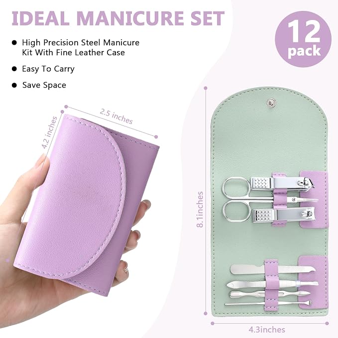 12 Set Manicure Set Bulk Mini Manicure Nail Clipper Kit 7 in 1 Stainless Steel - Image 2
