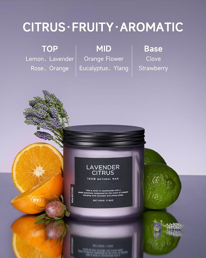 M&SENSE Lavender Citrus Home Scented Candles, 11.6oz Natural Soy Wax, 70 Hours - Image 2