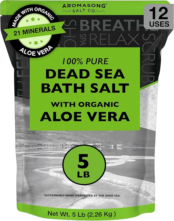 Aromasong Dead Sea Salt with Organic Aloe Vera, Spa Bath Salts, 5 Lbs Fine Bulk by Aromasong