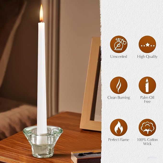WPONSZU 16 Pack White Taper Candles, 7-8 Hours Burn Time, Smokeless and Dripless - Image 6