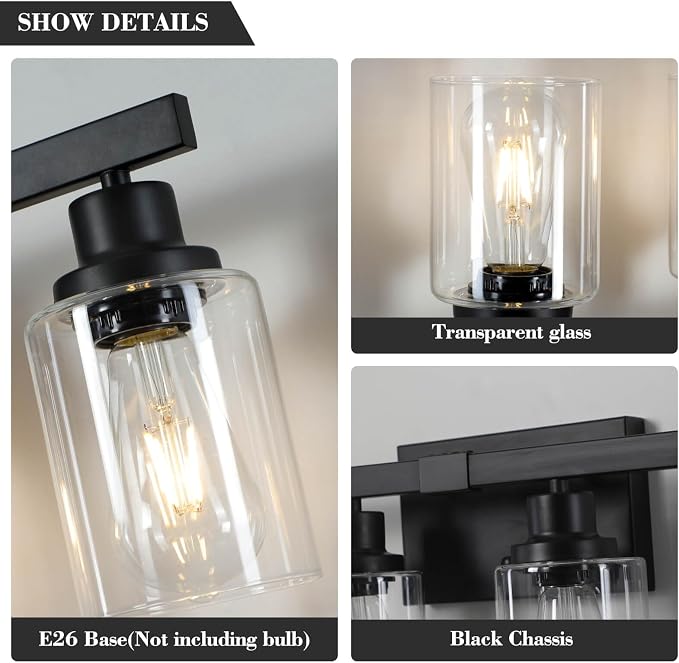 6-Light Black Vanity Lights 38'' Modern Bathroom Vanity Lighting Fixtures Above - Image 2