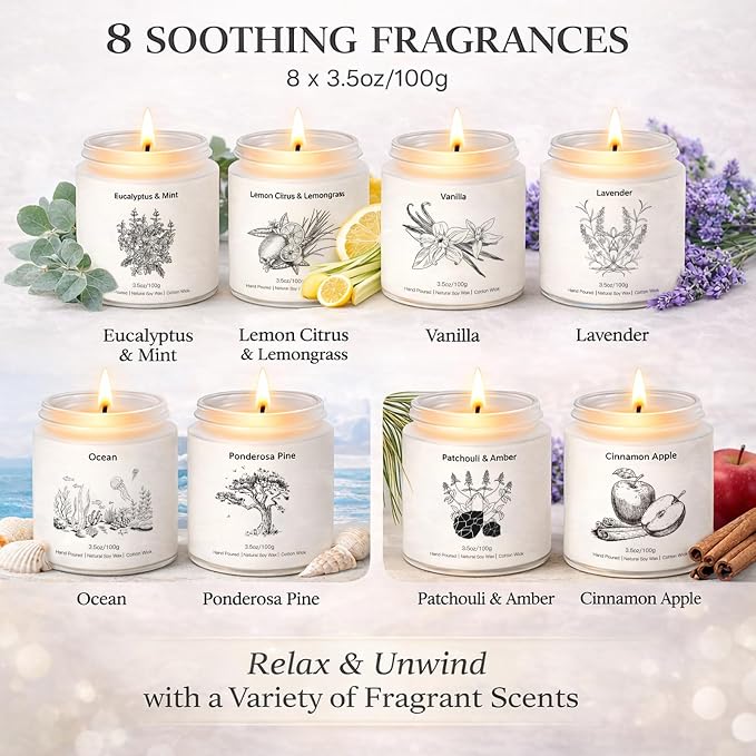 Scented Candles for Home, 8 Pack Soy Wax Gift Set for Women, Aromatherapy - Image 2