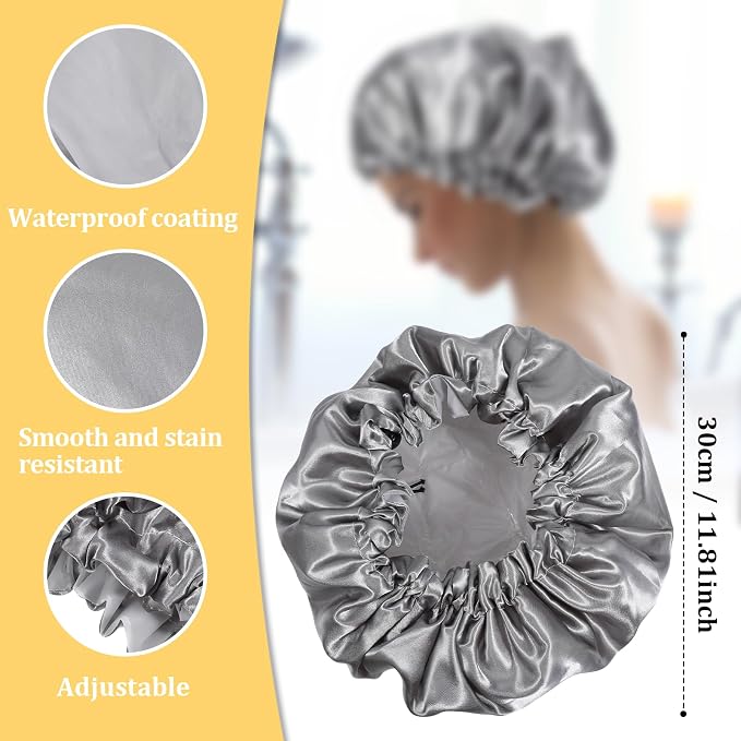 Ymapinc Reusable Shower Caps for Women, Waterproof Hair Shower Cap Adjustable - Image 2
