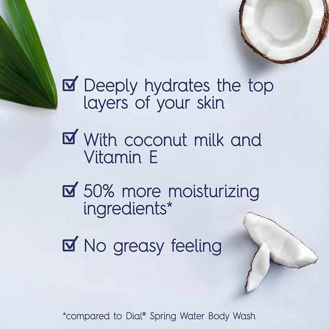 Dial Body Wash, Healthy Hydration, Coconut Milk + Vitamin E, 16 fl oz, Leaves - Image 3