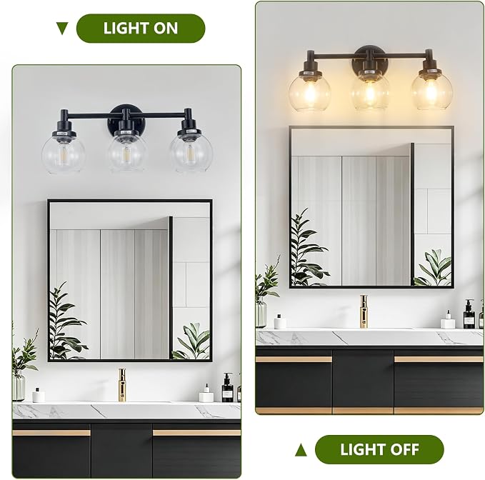 3-Light Bathroom Light Fixture Black Vanity Lights Over Mirror Modern Wall - Image 4