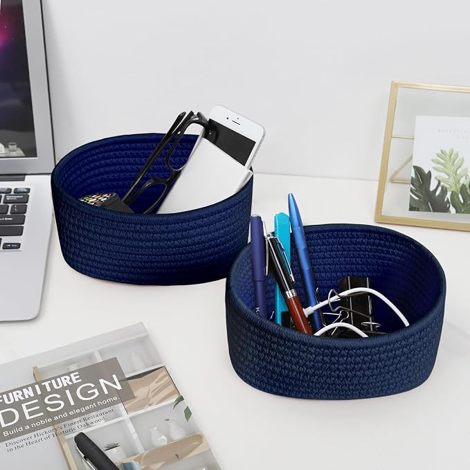 ABenkle 【2 Pack】 Small Woven Baskets, Tiny Oval Shallow Storage Baskets - Image 5