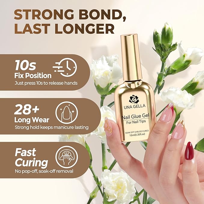 UNA GELLA 9 in 1 Gel Nail Glue for Clear Acrylic Nails Tips 2Pcs 10ml Long - Image 2