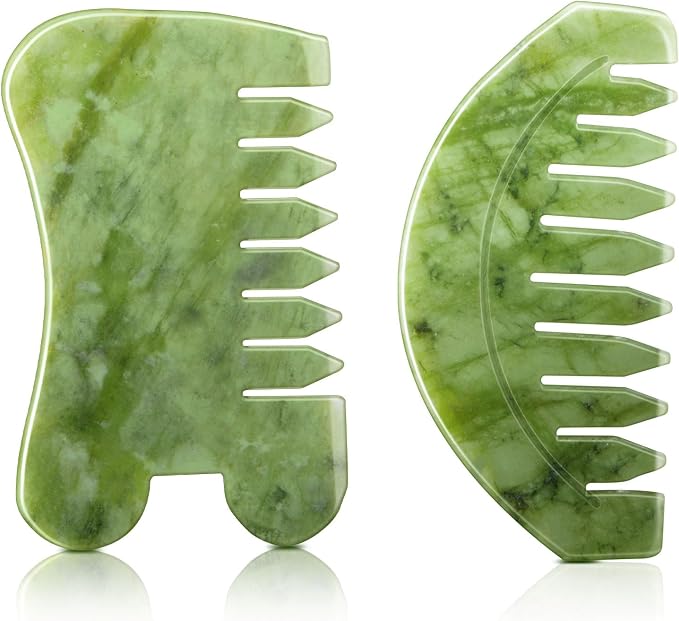 BBTO 2 Pcs Jade Comb for Scalp Massage Gua sha Comb for Head Body spa Hair by BBTO
