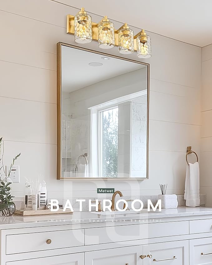 4-Light Bathroom Light Fixtures, 24.5 Inch Brushed Gold Vanity Lights - Image 4
