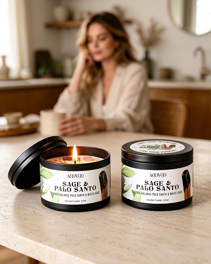 AOOVOO 2 Pack Sage & Palo Santo Candles – Cleansing Candle - Image 6