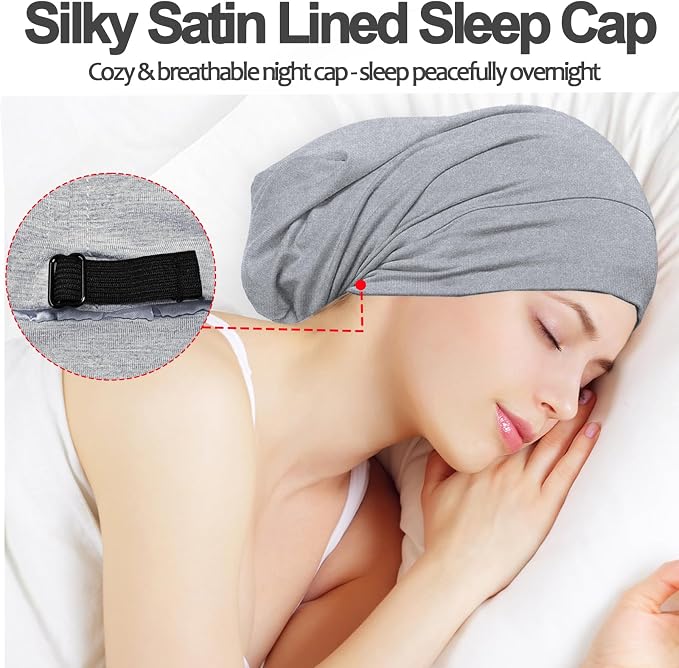 Satin Bonnet for Sleeping Night Cap, Adjustable Satin Lined Silk Bonnets Sleep - Image 5