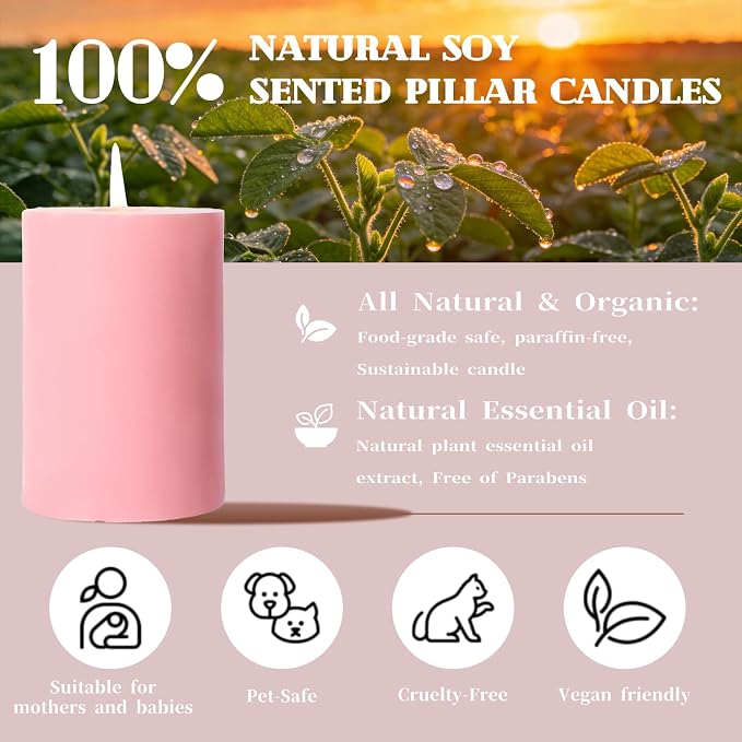4 Pack Apple Cinnamon Scented Pillar Candles, Natural Soy Wax Candles-2.8x4In - Image 3