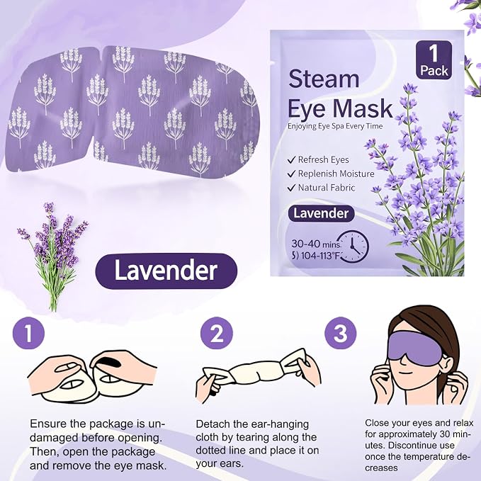 200 Pcs Steam Eye Masks for Dry Eyes Lavender Self Heated Steam Warm Eye Mask - Image 3