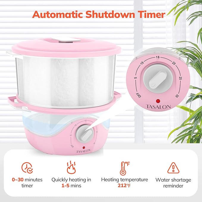 TASALON Pink Hot Towel Steamer for Facials, 5-Min Quick Heating Towel Warmer - Image 3