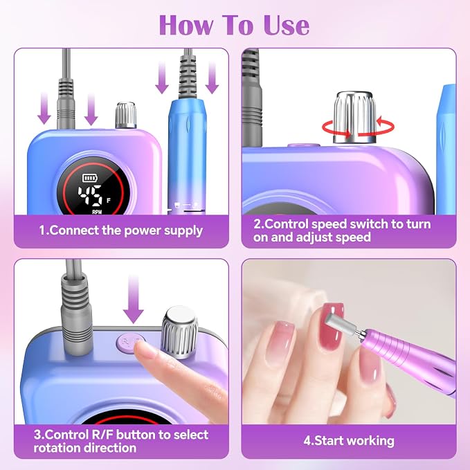 Nail Drill Professional, 45000 RPM Rechargeable Electric Nail File Kit - Image 5