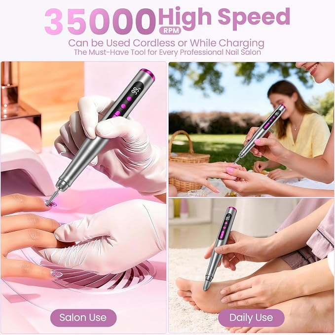 Cordless Nail Drill 35000RPM, Portable Electric Nail File - Image 3