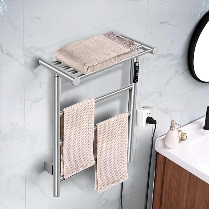 Towel Warmer Wall Mounted with 3 Electric Stainless Steel Heated Bars, Hot - Image 6