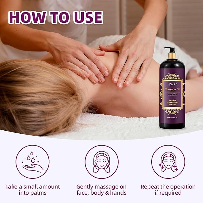 Pjordo Aromatherapy Lavender Massage Oil, 10 fl oz Relaxing Massage Oil - Image 6
