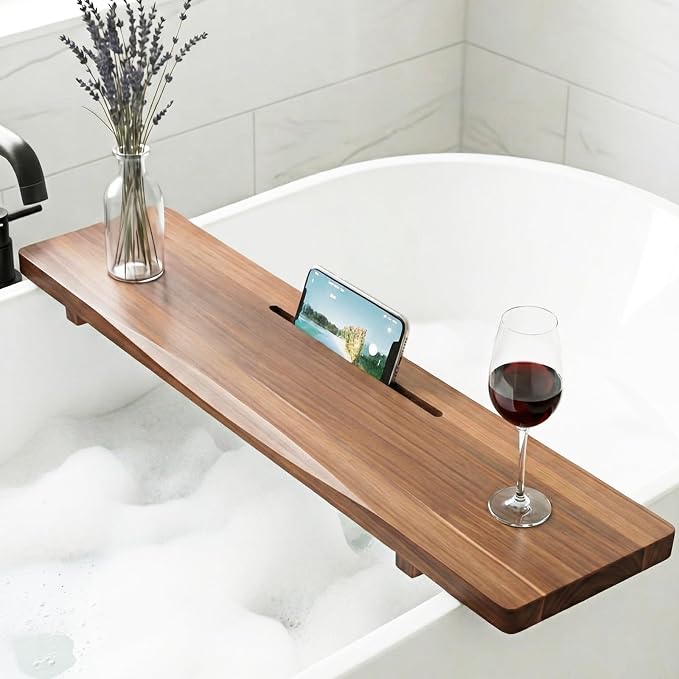 Acacia 1.2" T Wood Bathtub Tray Caddy by QoQoLiLi