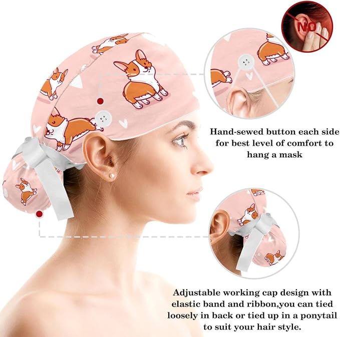 Adjustable Brown Dachshund Dog Blue Surgical Scrub Cap - Image 3