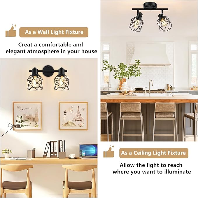 Baocuz 2-Lights Kitchen Light Fixtures Ceiling Mount, Adjustable Semi Flush - Image 4