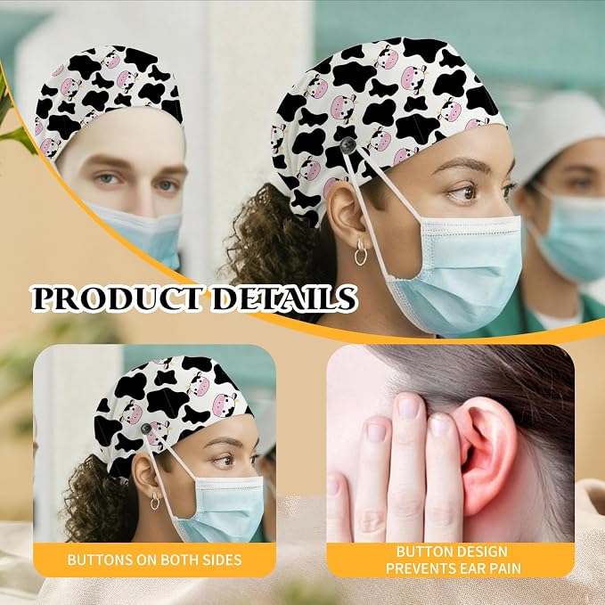 Adjustable Scrub Cap with Buttons & Sweatband, Working Hat with Elastic Tie Back - Image 6