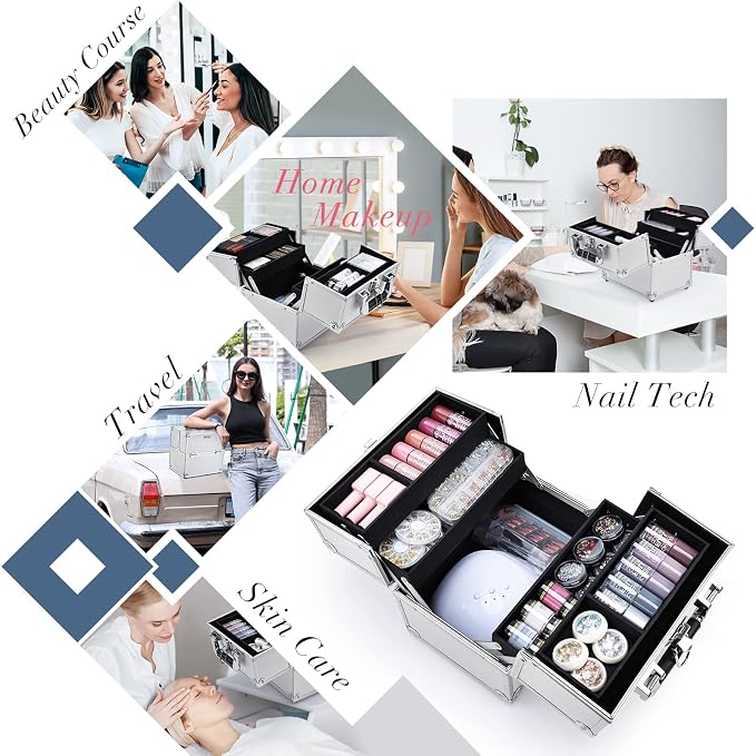 FRENESSA Makeup Train Case Makeup Organizer Box Portable Cosmetic Travel Case - Image 6