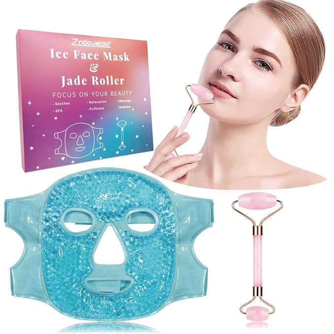 ZNÖCUETÖD Ice Face Facial Jade Roller and Ice Face Mask Cold Cooling Gel Mask - Image 2