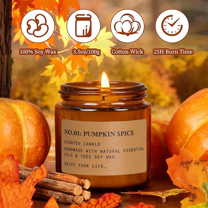 Candles for Home Scented, 6 x 3.5 oz Soy Wax & 150 Hours Long Lasting Fall - Image 3