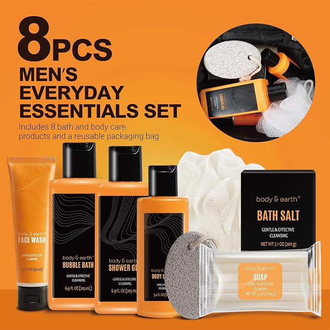 Body & Earth Gift Baskets for Men Bath Set Citrus Scented Bath and Body Gift Set - Image 2