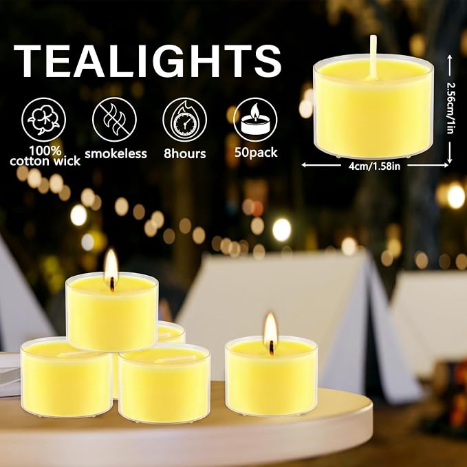 Fclayvts 8-Hour 50Pack Citronella Tealight Candles, Outdoor and Indoor Summer - Image 3
