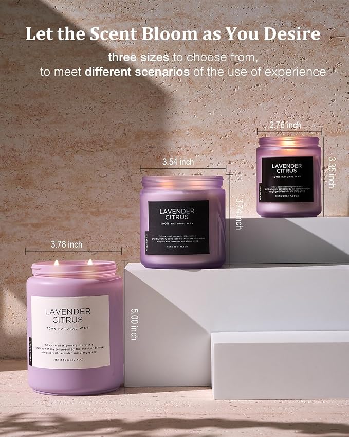 M&SENSE Lavender Citrus Candles, 19.4oz 110H Burn Time Large Natural Soy Candles - Image 6