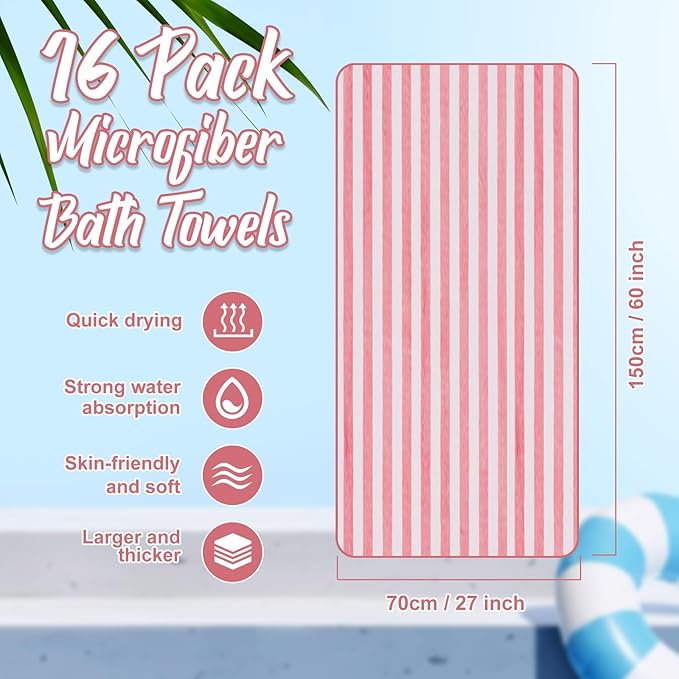 SmoothNovelty 16 Pack Microfiber Bath Towels Bulk 27'' x 60'' Oversized Size - Image 2