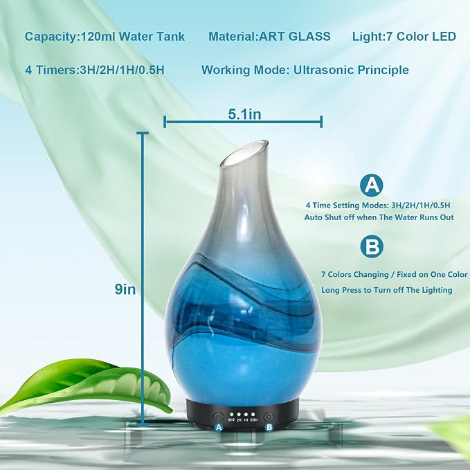 MAXWINER Essential Oil Diffusers Handmade Art Glass Ultrasonic Aromatherapy - Image 6