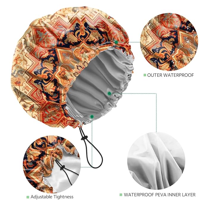 2 PCS Shower Cap Waterproof Double Layer Elastic Adjustable Reusable Hair Bath - Image 3