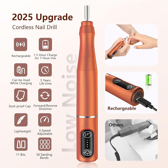 TUOBEO Cordless Nail Drill Electric Rechargeable File Kit, Professional Efile - Image 4