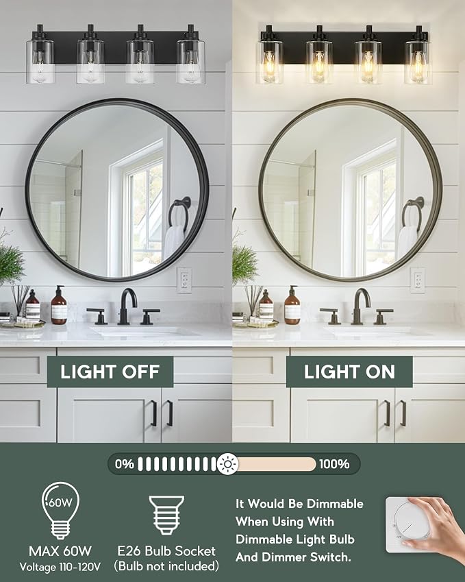 4-Light Bathroom Light Fixtures, Modern Vanity Lighting Fixtures Over Mirror - Image 6