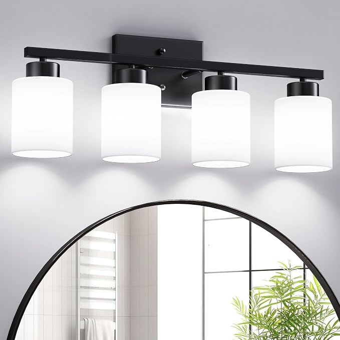 PARTPHONER 4-Light Matte Black Bathroom Light Fixtures, Modern Vanity Light by PARTPHONER