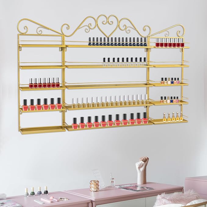 3PCS Wall-Mounted Nail Polish Racks, 5-Tier Metal Makeup Display Wall Shelf - Image 2