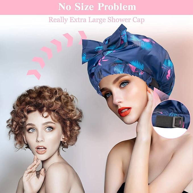 2 PCS Waterproof Shower Caps, Oversized Adjustable Hair Cap - Image 2