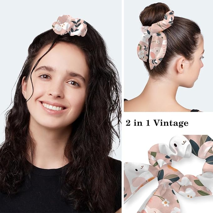 Scrub Caps Women Ponytail Cute Pink and White Leaves Caps Bouffant Working Hat - Image 5