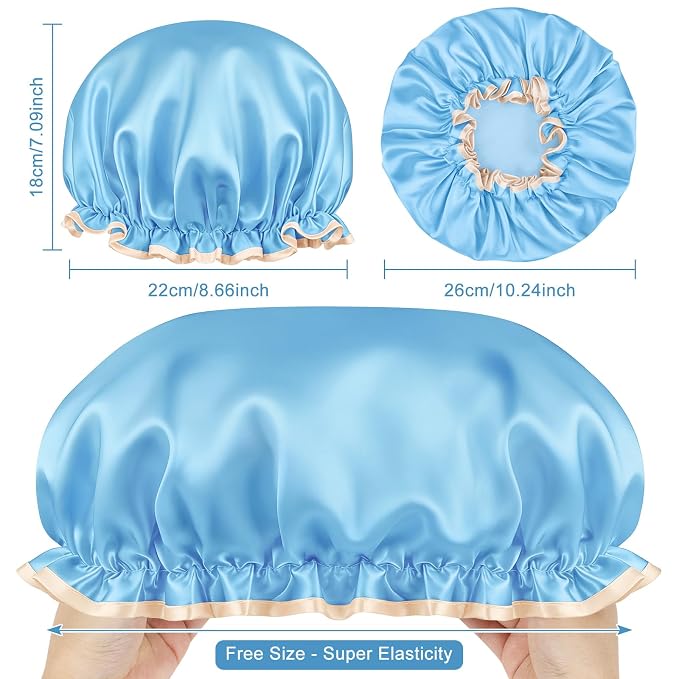 Waterproof Shower Caps for Women, Solid Color Dual-Layer Elastic Band Design - Image 2